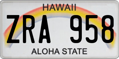 HI license plate ZRA958