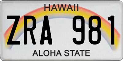 HI license plate ZRA981