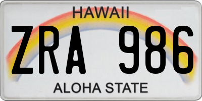 HI license plate ZRA986