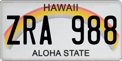 HI license plate ZRA988