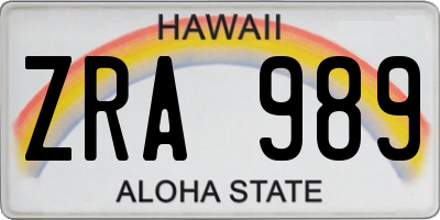 HI license plate ZRA989