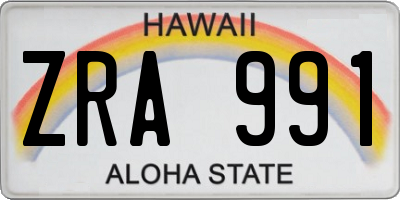 HI license plate ZRA991