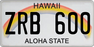 HI license plate ZRB600