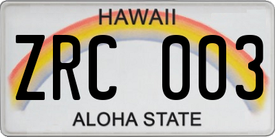 HI license plate ZRC003