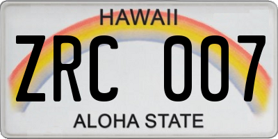 HI license plate ZRC007