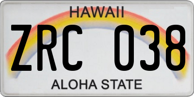 HI license plate ZRC038