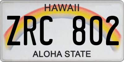 HI license plate ZRC802
