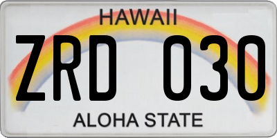 HI license plate ZRD030