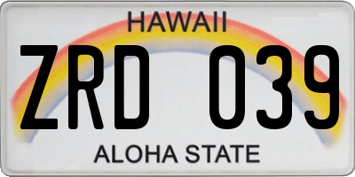 HI license plate ZRD039