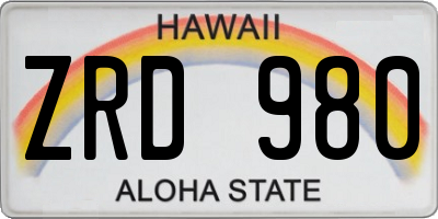 HI license plate ZRD980