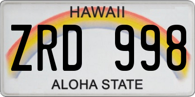 HI license plate ZRD998