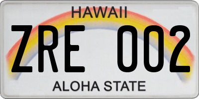 HI license plate ZRE002