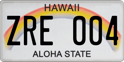 HI license plate ZRE004