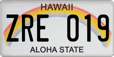 HI license plate ZRE019