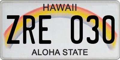 HI license plate ZRE030