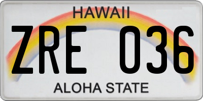 HI license plate ZRE036