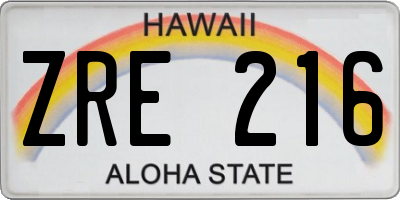 HI license plate ZRE216