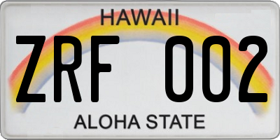 HI license plate ZRF002