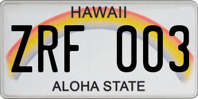 HI license plate ZRF003
