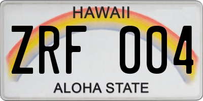 HI license plate ZRF004