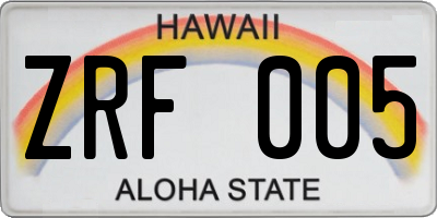 HI license plate ZRF005