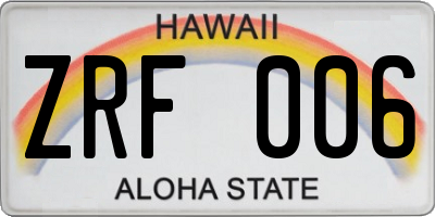 HI license plate ZRF006