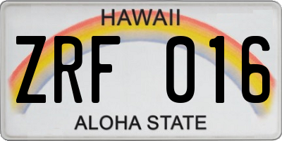 HI license plate ZRF016