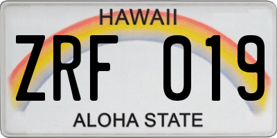 HI license plate ZRF019