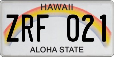 HI license plate ZRF021
