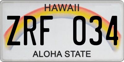 HI license plate ZRF034
