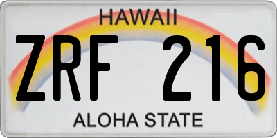 HI license plate ZRF216