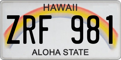 HI license plate ZRF981