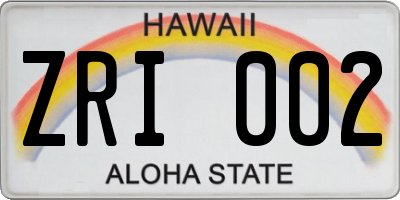 HI license plate ZRI002