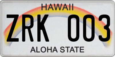 HI license plate ZRK003