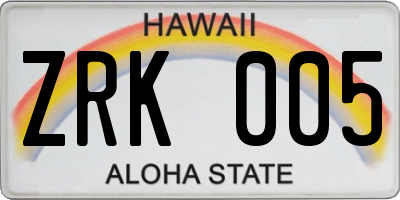 HI license plate ZRK005