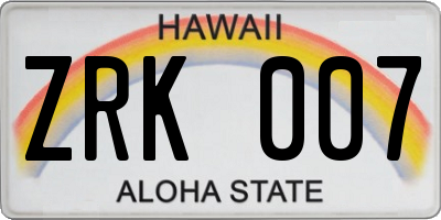 HI license plate ZRK007