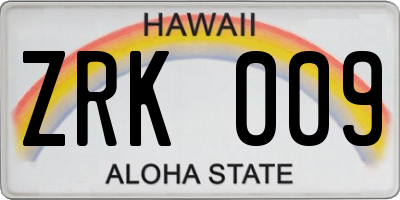 HI license plate ZRK009