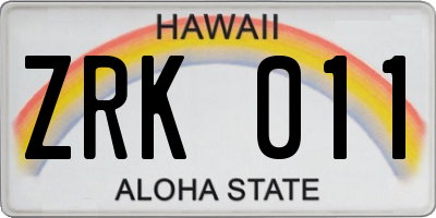 HI license plate ZRK011