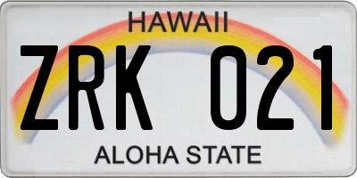 HI license plate ZRK021