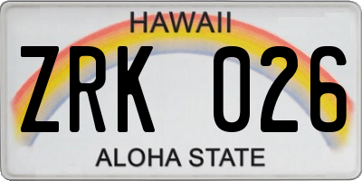 HI license plate ZRK026