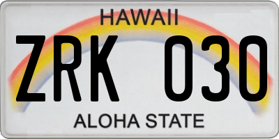 HI license plate ZRK030