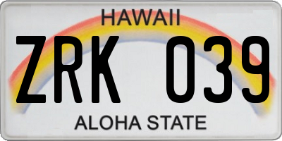 HI license plate ZRK039
