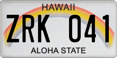 HI license plate ZRK041