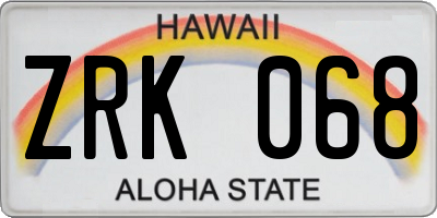 HI license plate ZRK068
