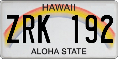 HI license plate ZRK192