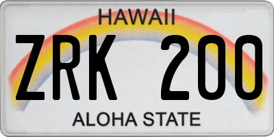 HI license plate ZRK200