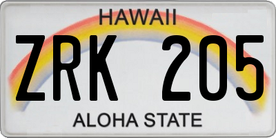 HI license plate ZRK205