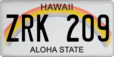 HI license plate ZRK209