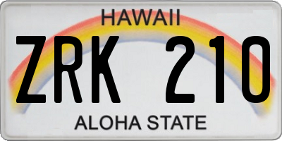 HI license plate ZRK210