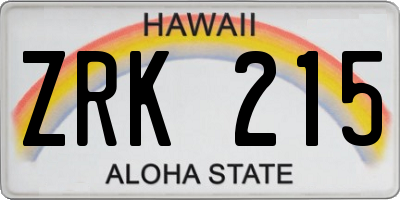 HI license plate ZRK215